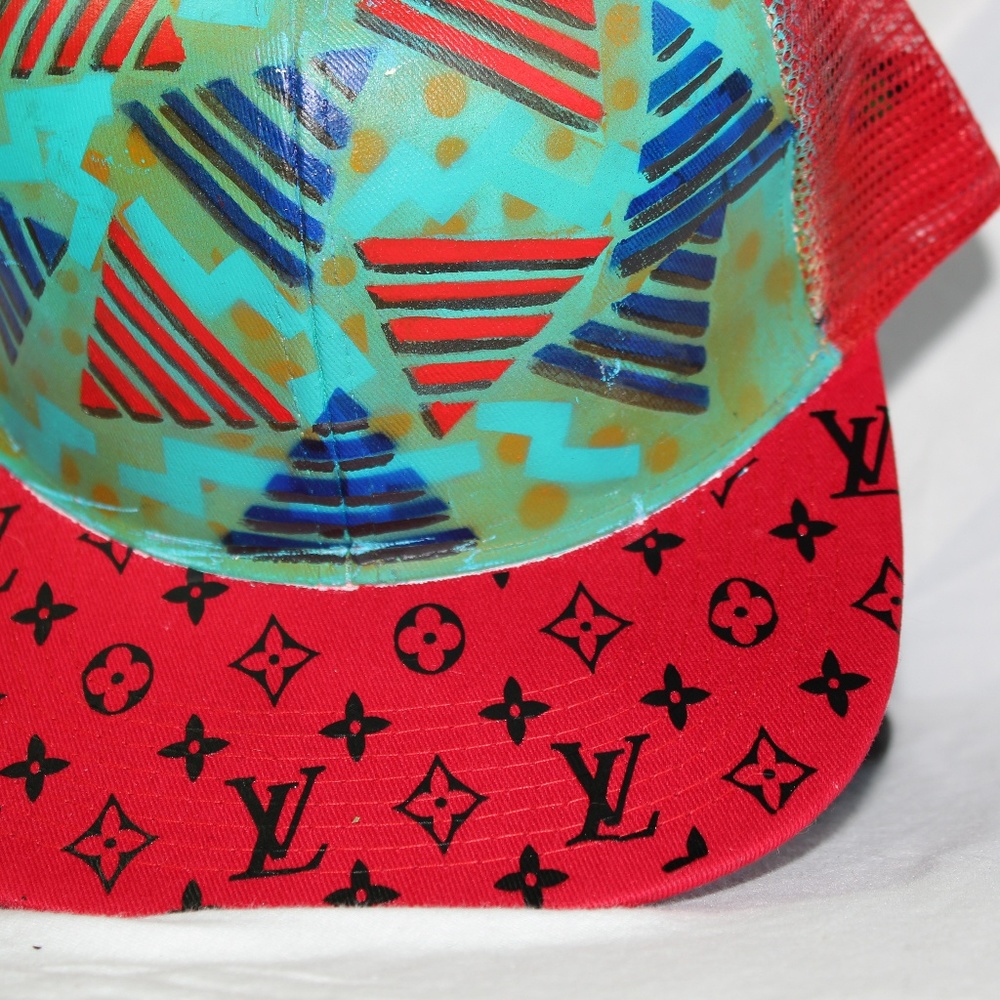 custom painted hat with louie print